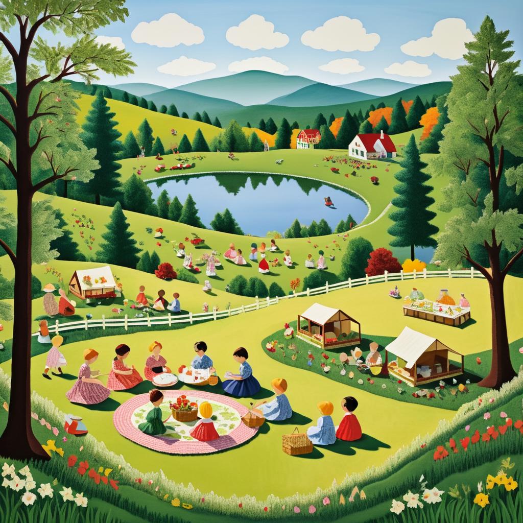 Whimsical Meadow Playtime in Folk Art