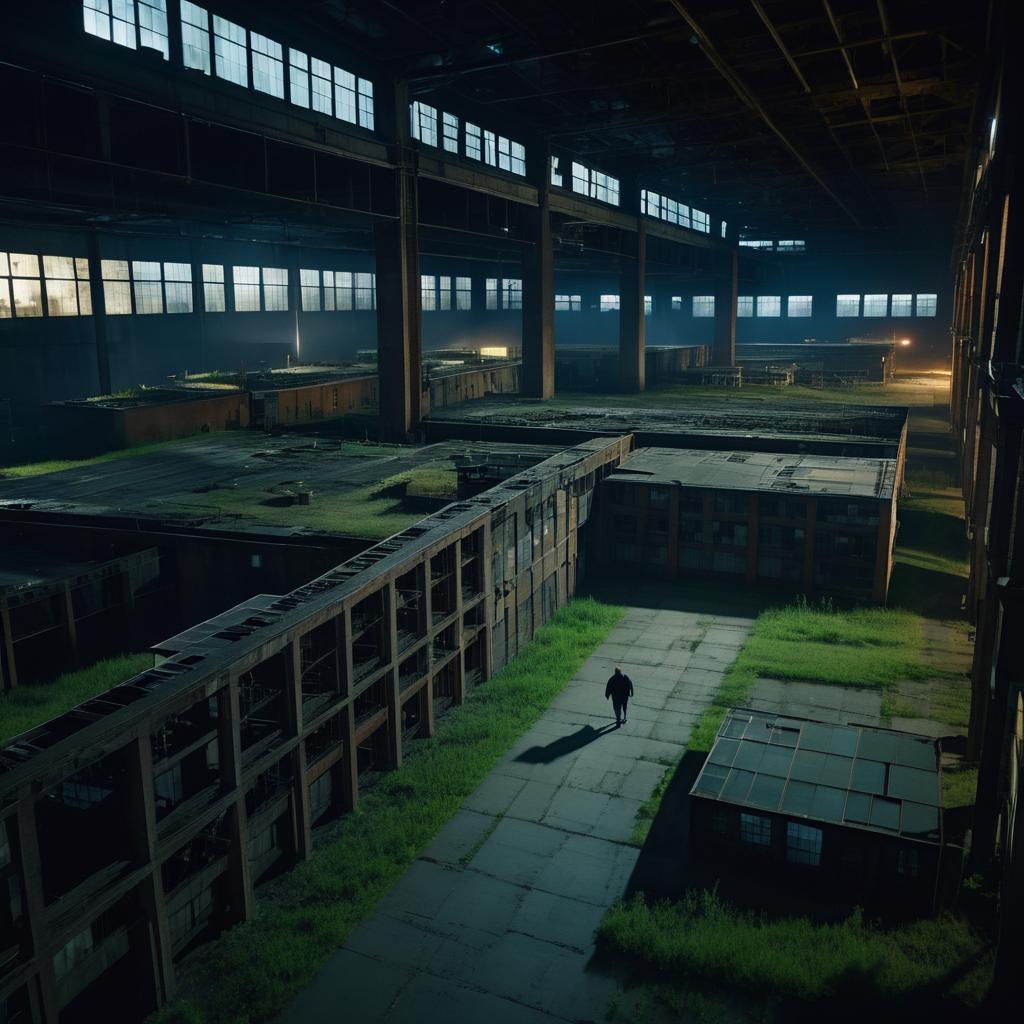 Aerial Cinematic Shot of Abandoned Factory