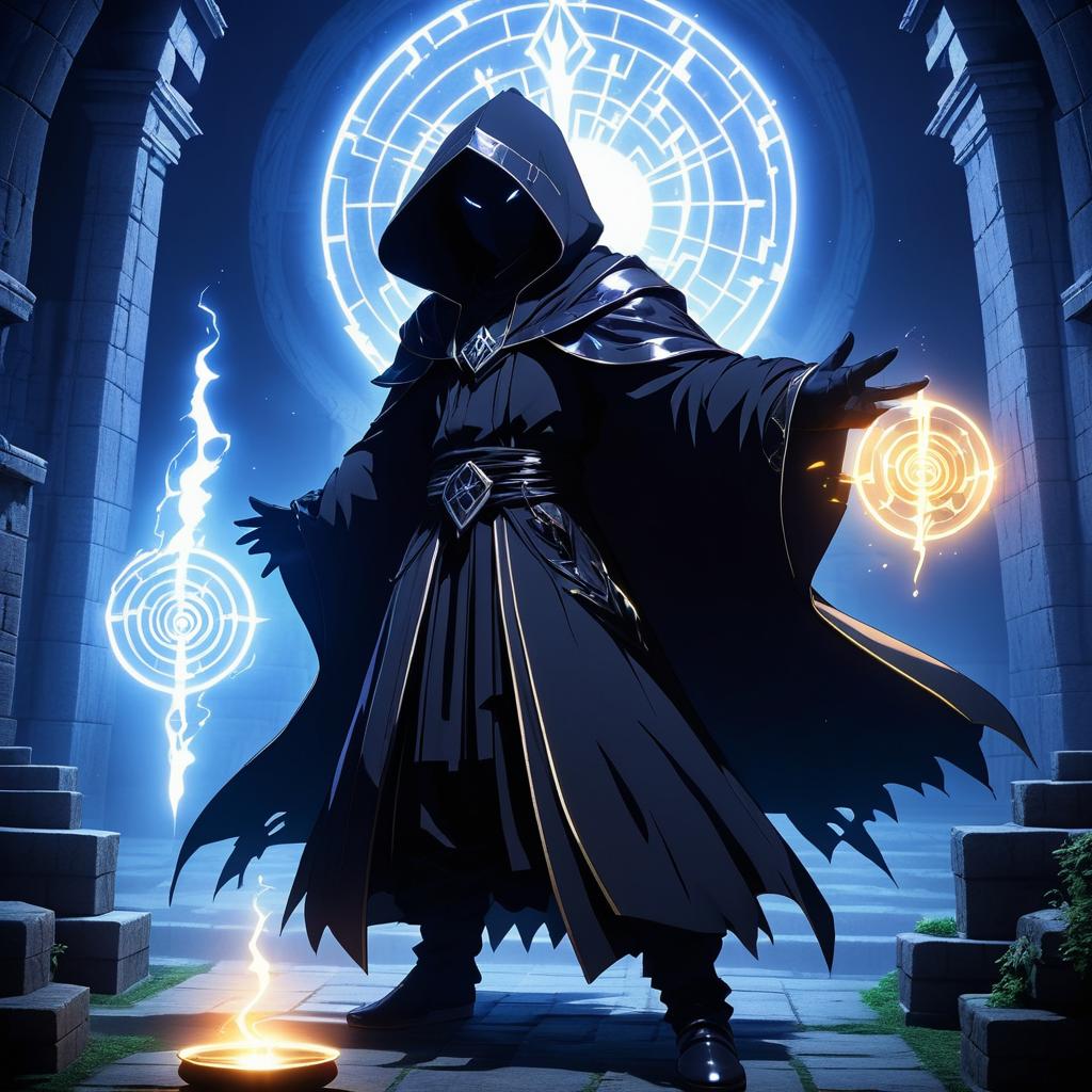 Mysterious Shadow Mage in Haunted Ruins