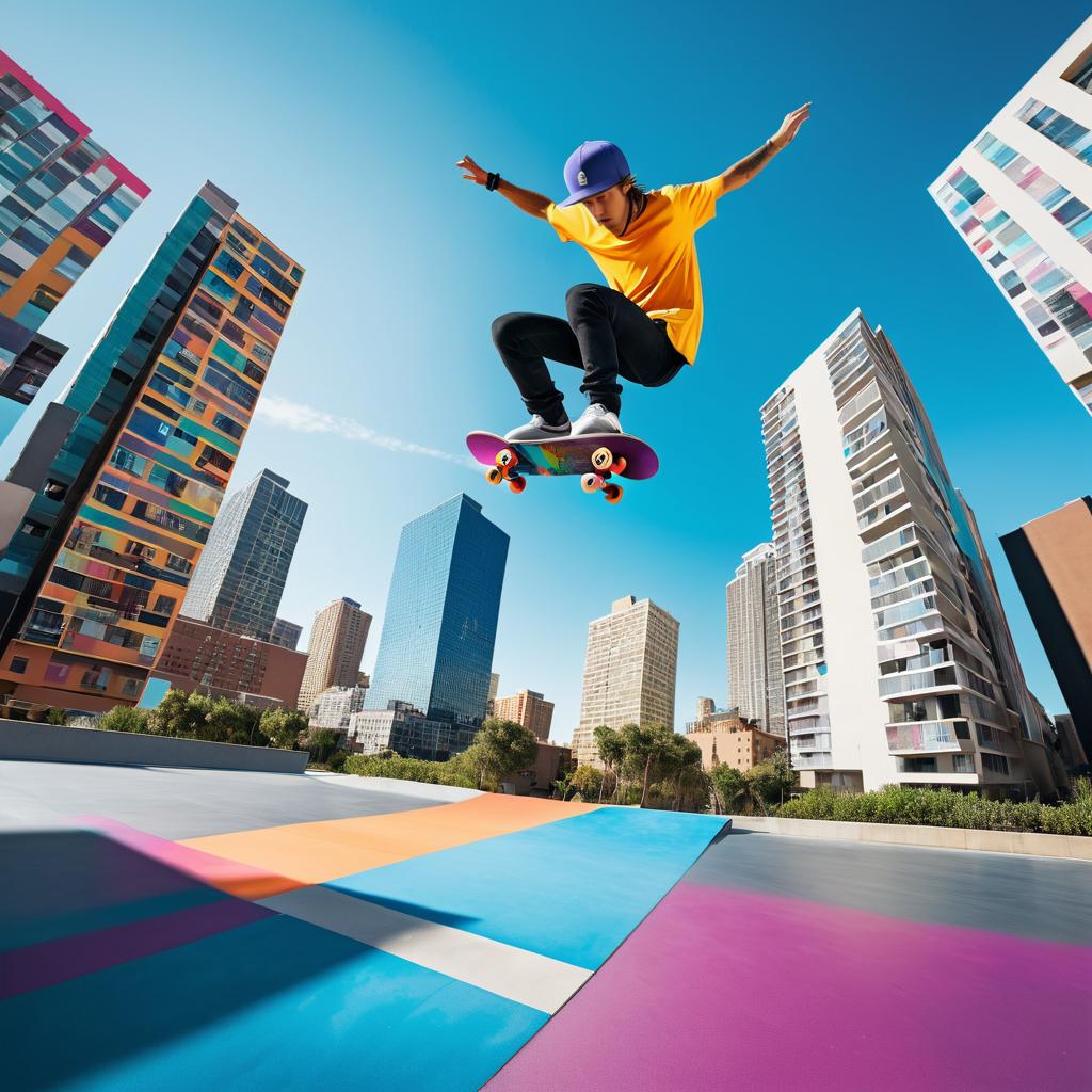 Dynamic Skateboarder in Urban Colors