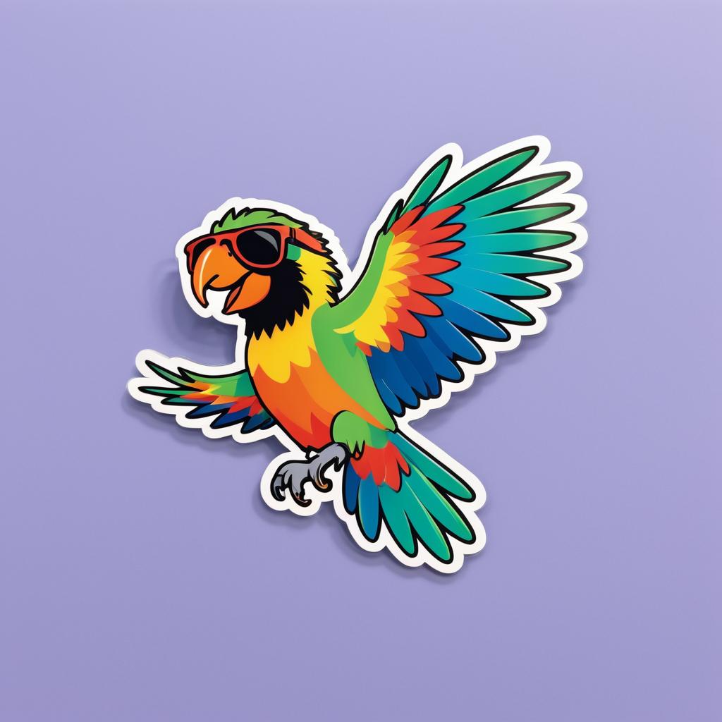 Colorful Parrot Catching Frisbee Sticker