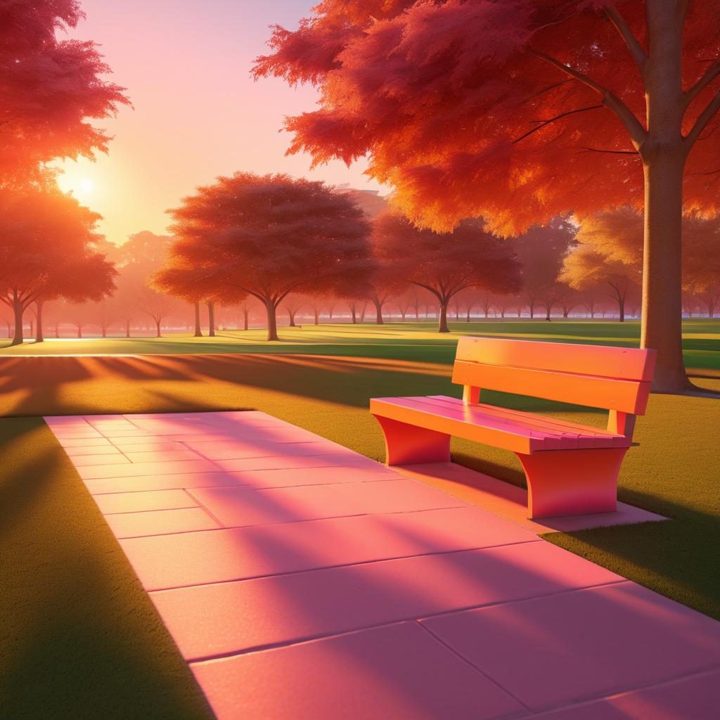 Solitary Park Bench at Golden Hour