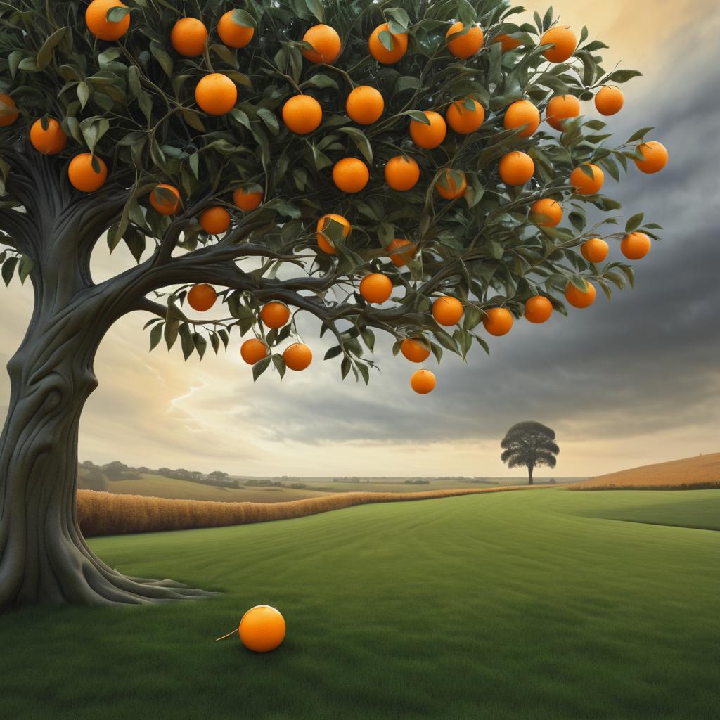 Surreal Orange Tree and Shakespeare Portrait