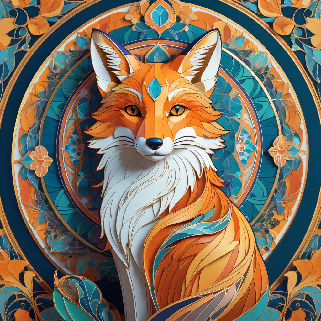 Elegant Fox Portrait in Mucha Style