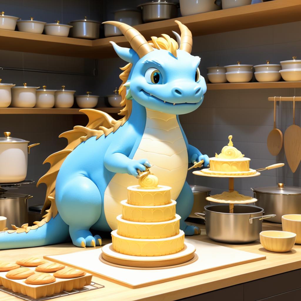 DreamWorks Style Dragon Baking a Cake