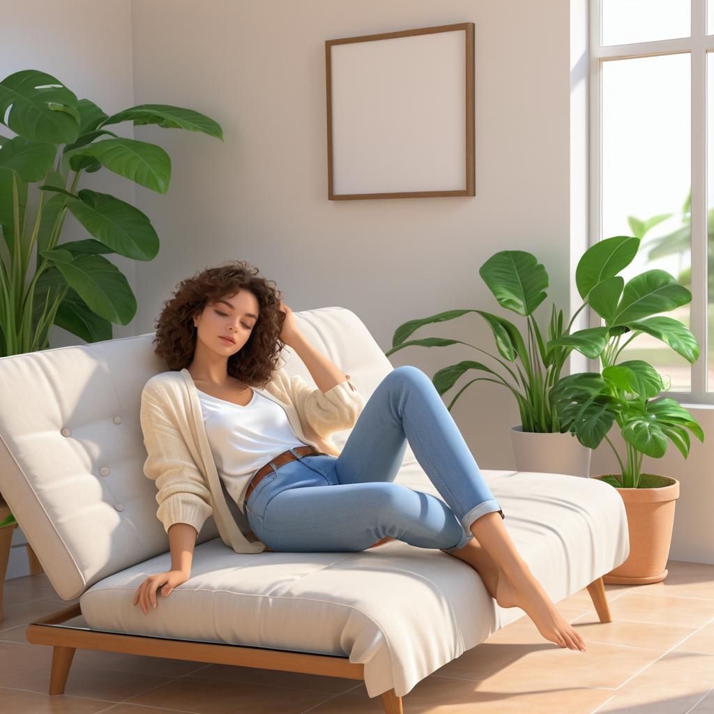 Cozy 2D Lounge Scene with Woman