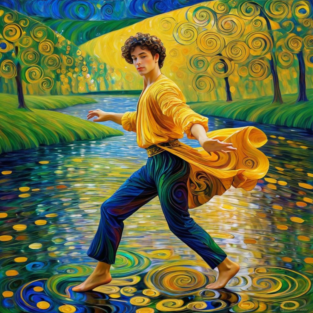 Vibrant Dance by the River: Klimt Style