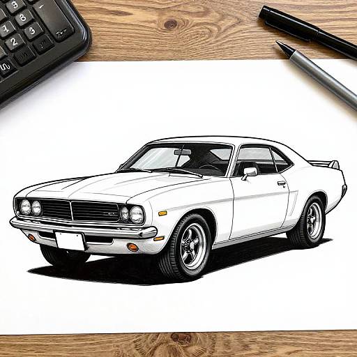Muscle Car Line Art Drawing