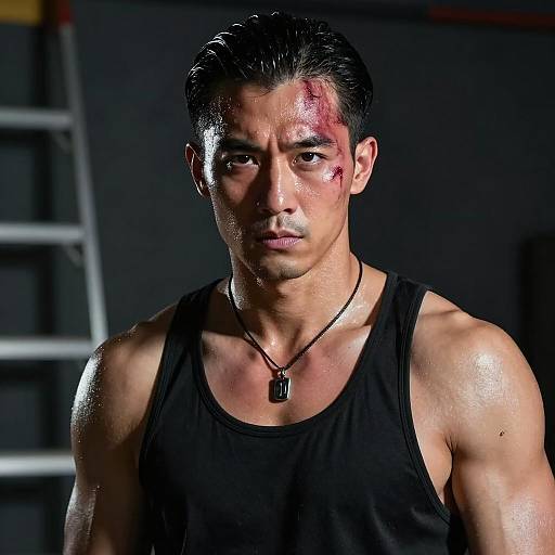 Intense Muscular Man in Dark Setting