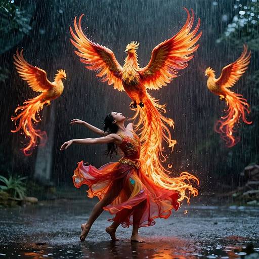 Surreal Ascending Raindrops and Phoenixes