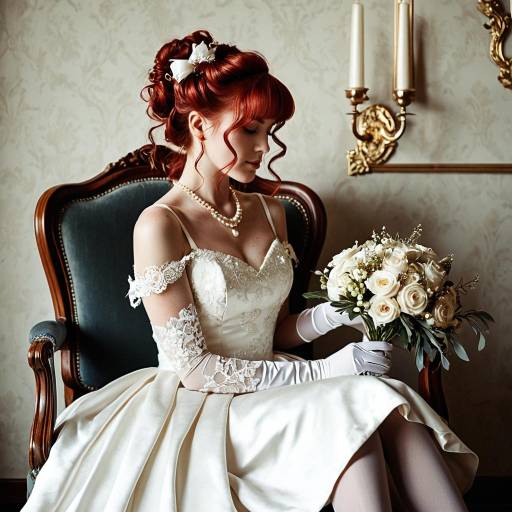 Elegant Bride with Deep Red Hair Holding Bouquet