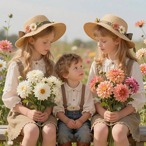 Charming Children with Flower Bouquets