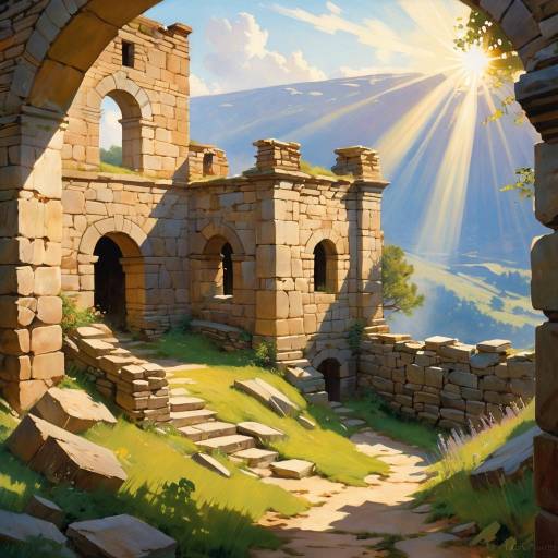 Ancient Stone Ruins with Sun Rays