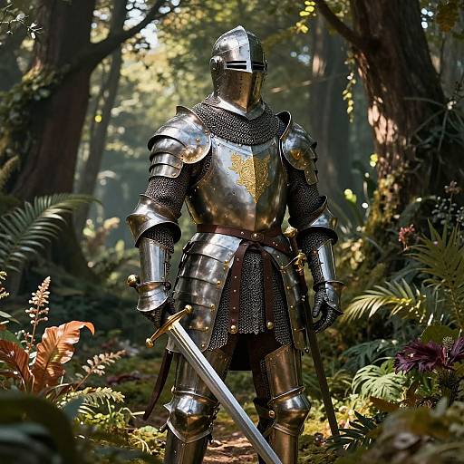 Heroic Medieval Knight in Mystical Forest
