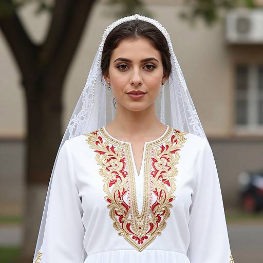 Woman in Embroidered Dress with Veil