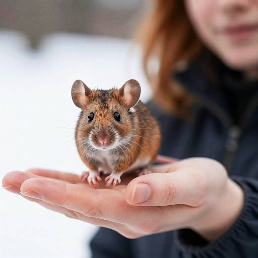Mouse on Hand in Winter Setting