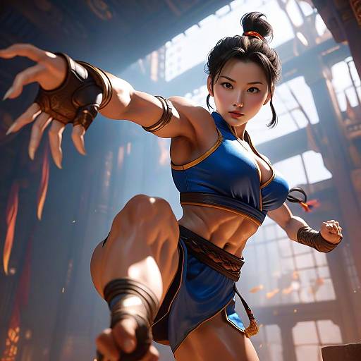 Dynamic Muscular Girl Reaching Out