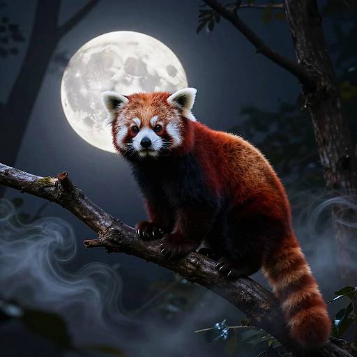 Red Panda Silhouette Against Moon
