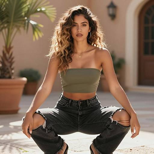 Casual Summer Fashion Portrait in Courtyard