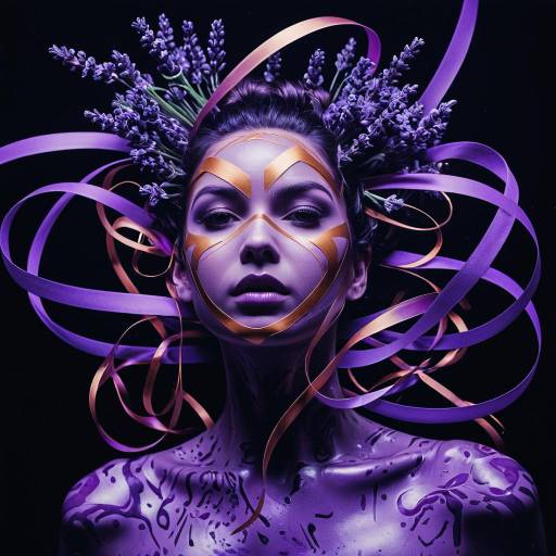 Surreal Woman with Lavender and Copper Skin and Floating Ribbons