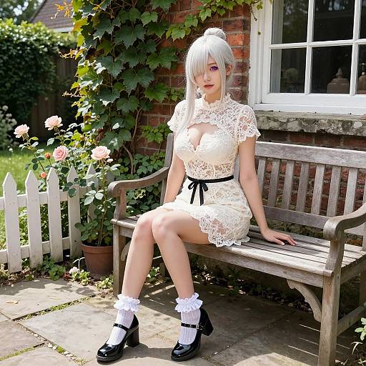 Photorealistic Blonde Woman in Garden