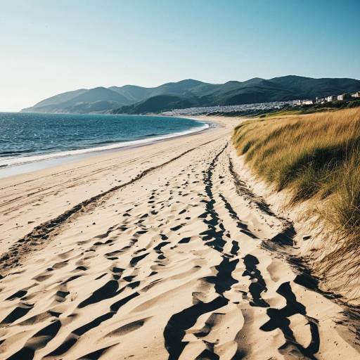 Sunny Beach Scene with Distant Sea