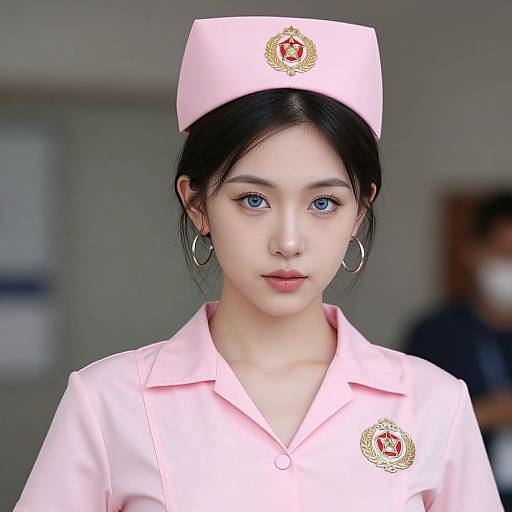 Realistic Pink Police Girl Portrait