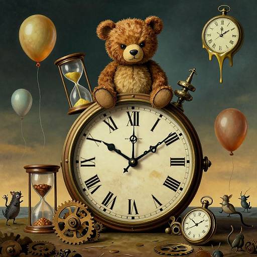 Surreal Teddy Bear on Giant Clock