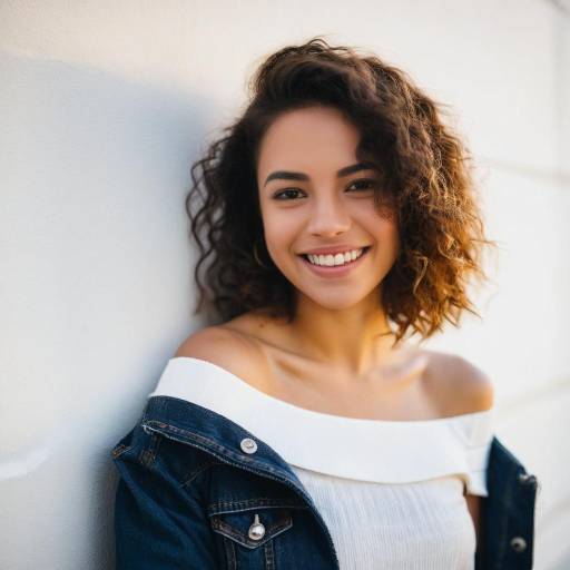 Smiling young woman in denim jacket