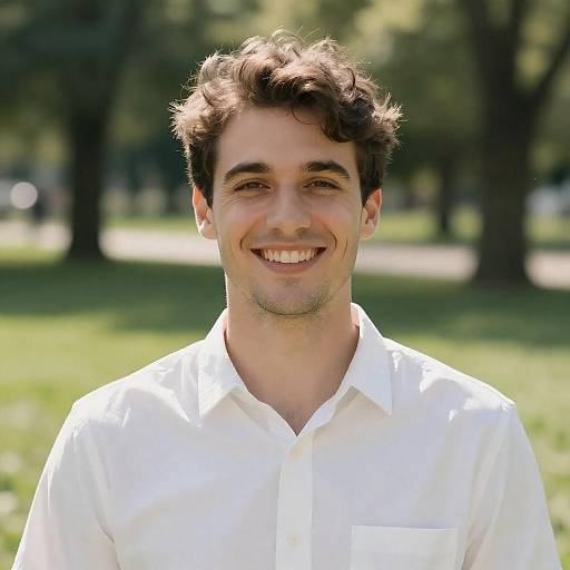 Smiling Man in White Shirt Outdoors