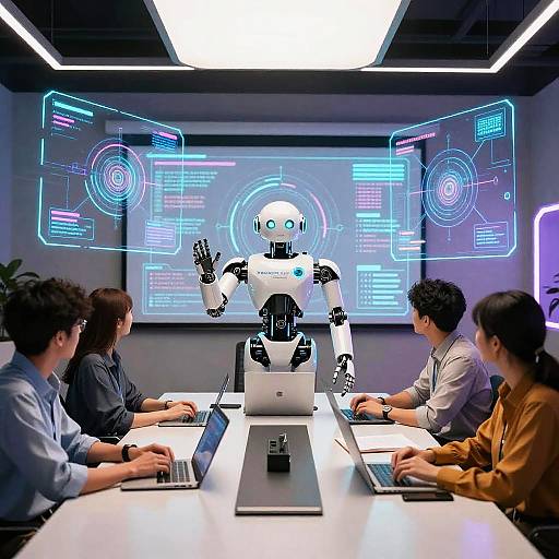 Futuristic AI Review with Robot Assistant