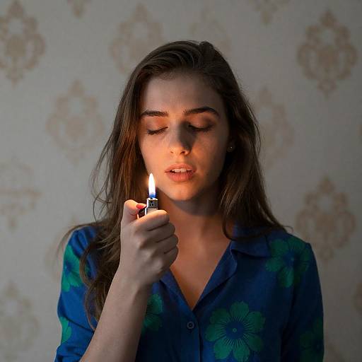 Young Woman Holding Lit Lighter
