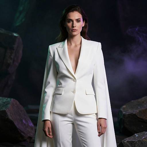 Elegant Woman in Dark Rocky Environment