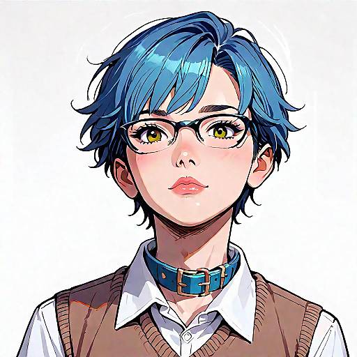 Blue-Haired Glasses Boy in Schoolwear