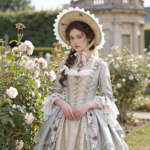 18th-Century Lady in Rose Garden