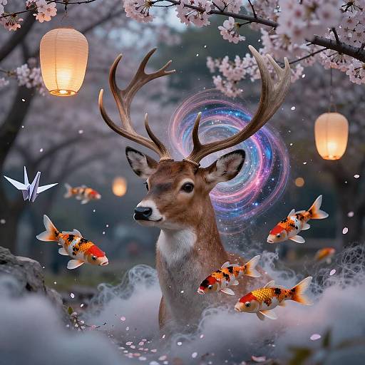 Deer Dream Double-Exposure Fantasy Portrait