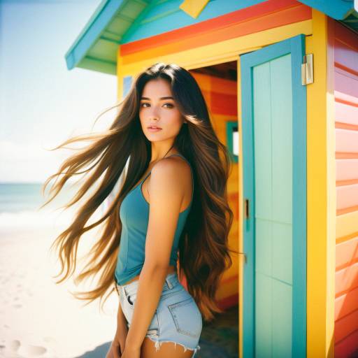 Vibrant Beach Hut Portrait of a Woman Vibrant Beach Hut Portrait of a Woman