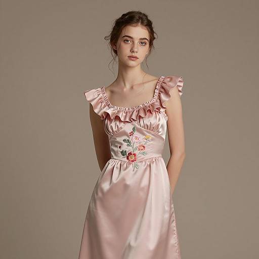 Young Woman in Pink Satin Dress