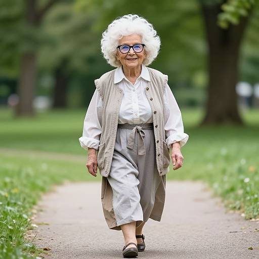 Cheerful Elderly Lady in Quirky Outfit