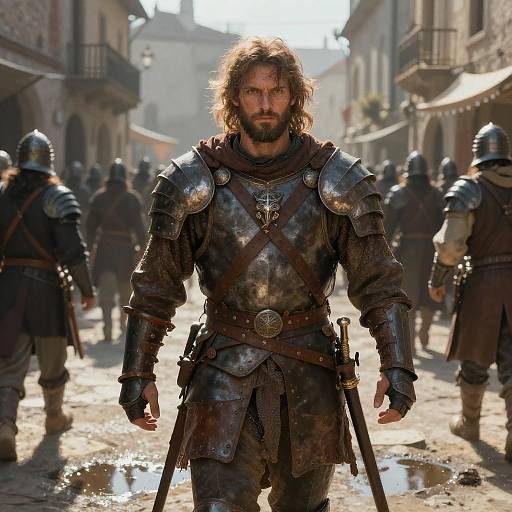 Rugged Warrior in Medieval Street Art