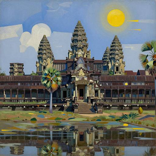 Cubist Oil Painting of Angkor Wat Temple