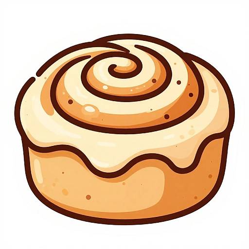 Cartoon-style digital illustration of a golden-orange swirled cupcake with thick, creamy frosting and dark brown outline against a white background.