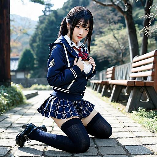 Nakiri Erina Outdoors Kneeling Pose
