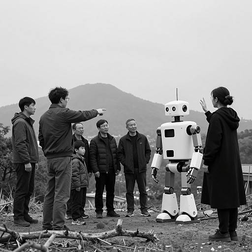 Gathering Around the Robot in Monochrome