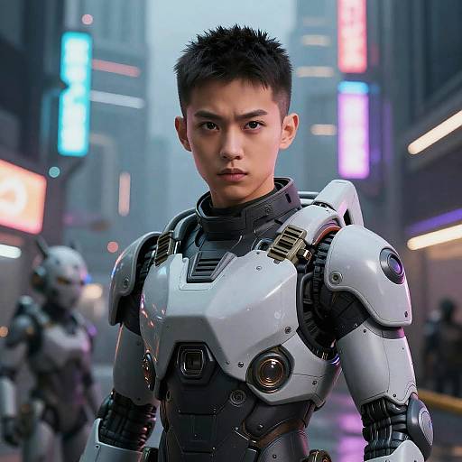 Determined Mech Pilot in Neon City