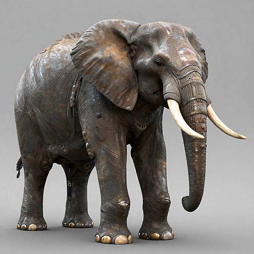 Cyborg Elephant with Brushed Metal Plates