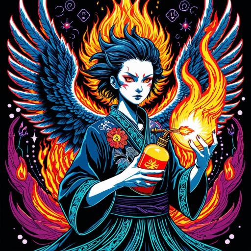 Anime Phoenix with Neon Flames and Wings