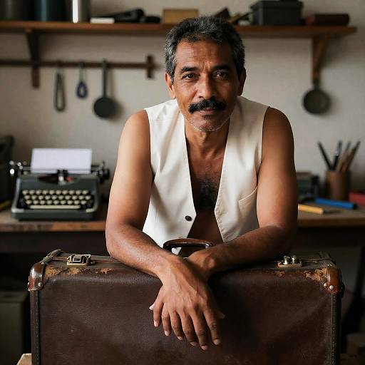 Relaxed Middle-Aged Man in Workshop