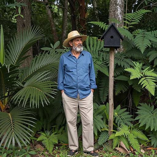 Relaxed Elder in Lush Greenery