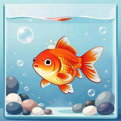 Charming Cartoon Goldfish in Aquarium